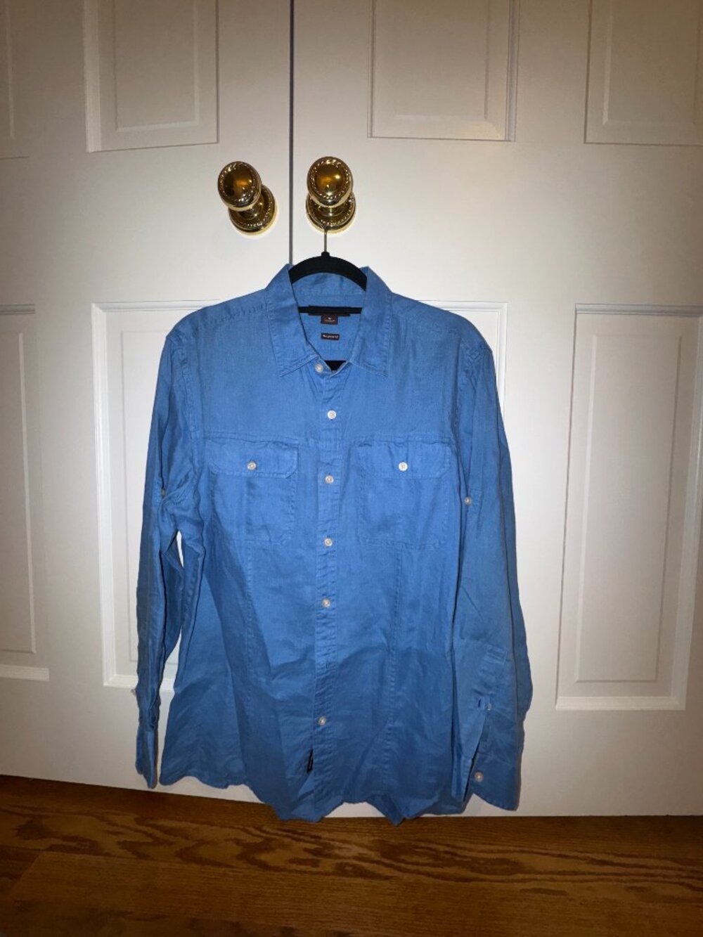 Michael Kors Men's Blue 100% Linen Tailored Fit Button Down Shirt Medium